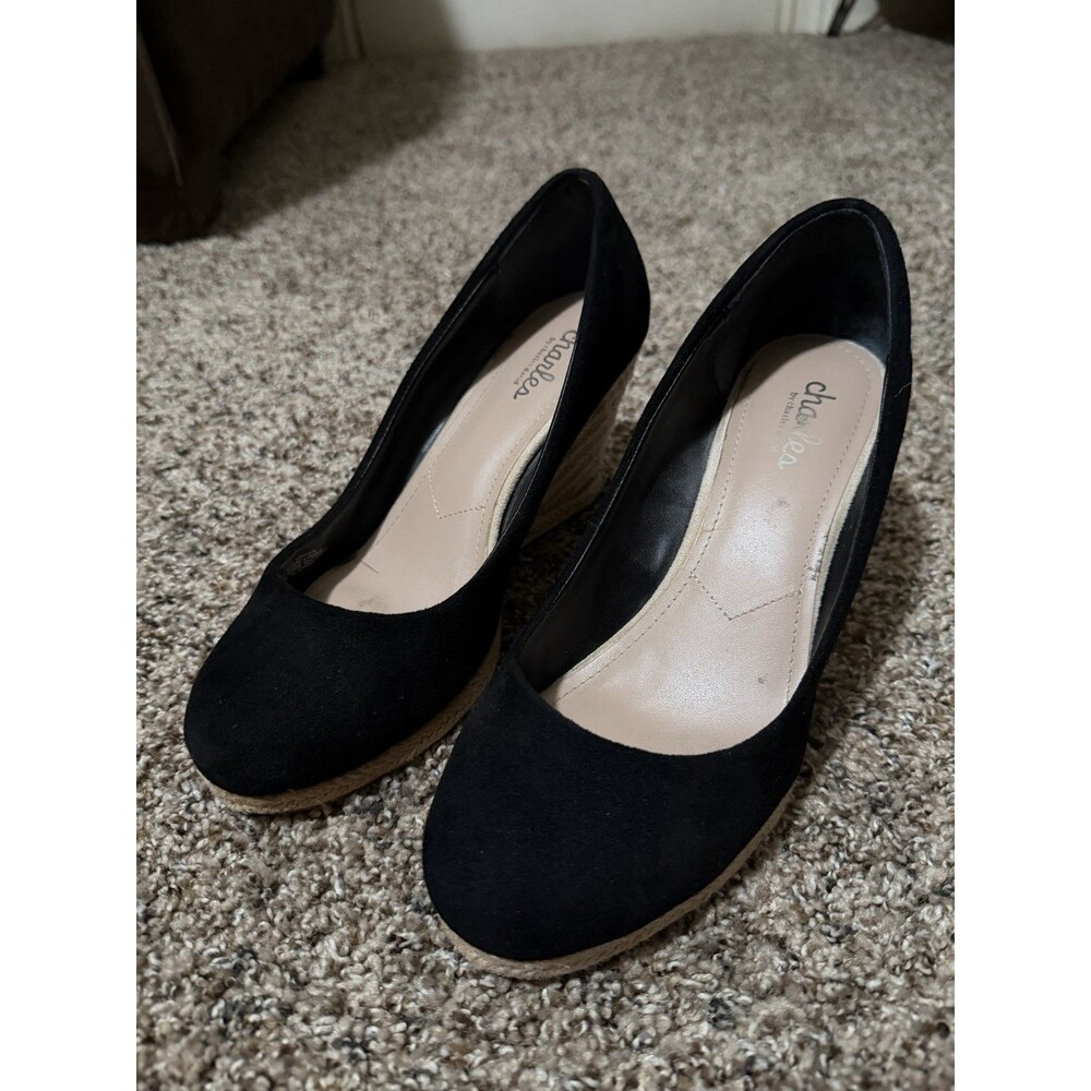 Charles by Charles David Black Espadrille Wedge Pumps Faux Suede Sz 7.5 M